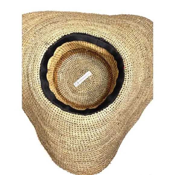 Wide Brim Sun Hat Handmade 100% Raffia Floppy Brim Beach Boho Neutral Vacation - Picture 5 of 9